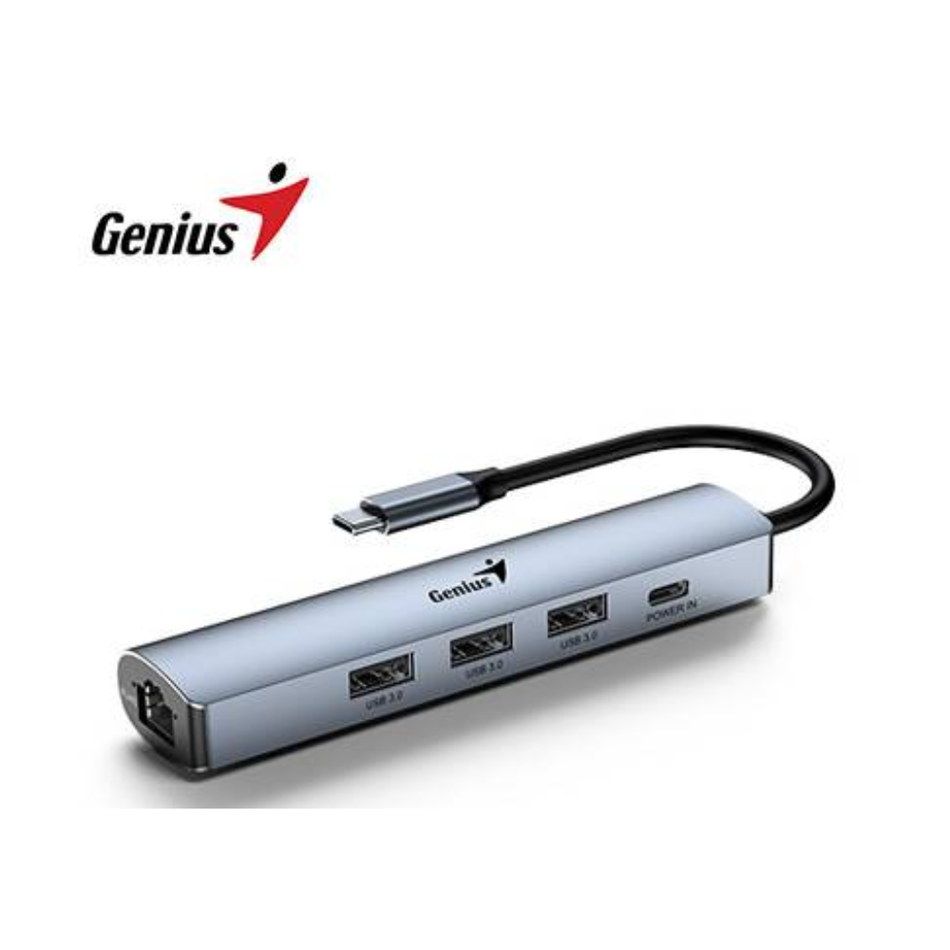 GENIUS 31240004400 HUB USB-C UH-545 CON ETHERNET GIGABIT 1 PUERTO USB-C Y 3 PUERTOS USB-A  COLOR PLATA