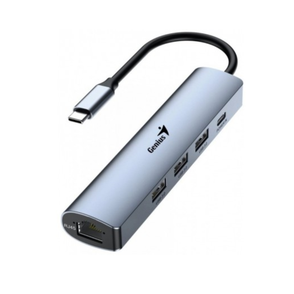 GENIUS 31240004400 HUB USB-C UH-545 CON ETHERNET GIGABIT 1 PUERTO USB-C Y 3 PUERTOS USB-A  COLOR PLATA