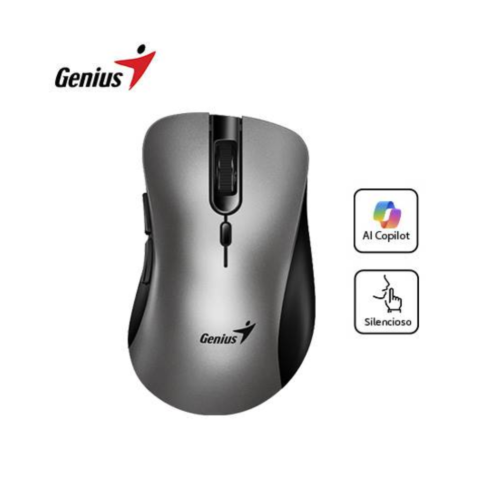 GENIUS ERGO 8100S MOUSE AI COPILOT INALÁMBRICO 6 BOTONES SILENCIOSO PLATA/GRIS 31030040404