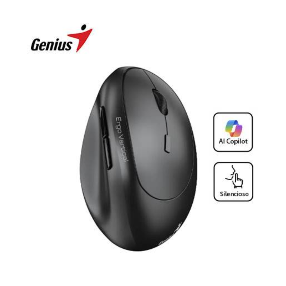 GENIUS ERGO 8350S  MOUSE AI COPILOT DUAL INALÁMBRICO/BT VERTICAL 6 BOTONES SILENCIOSO GRIS OSCURO 31030041400