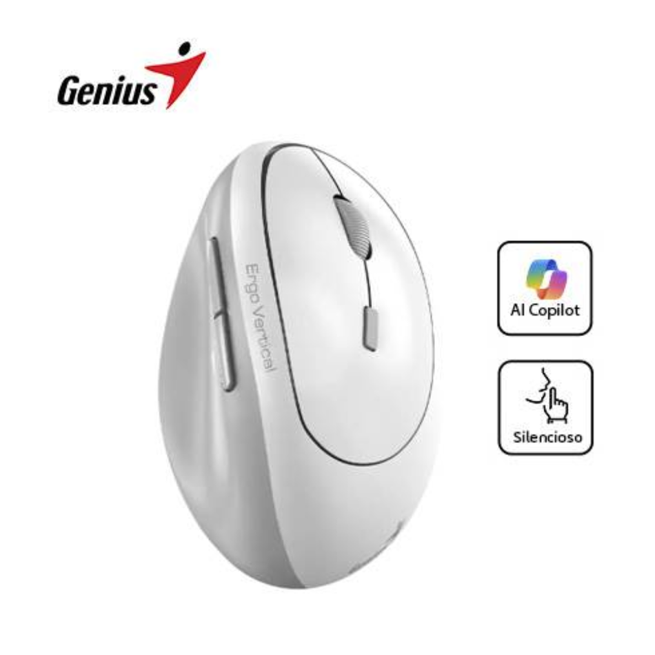 GENIUS ERGO 8350S MOUSE AI COPILOT DUAL INALÁMBRICO/BT VERTICAL 6 BOTONES SILENCIOSO BLANCO/GRIS 31030041401