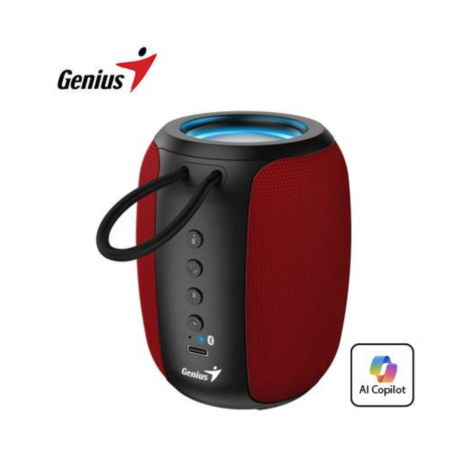 GENIUS SP-915BT PARLANTE BLUETOOTH 5 W 6 HORAS MICRÓFONO IA COPILOT RGB NEGRO/ROJO (31730052403)
