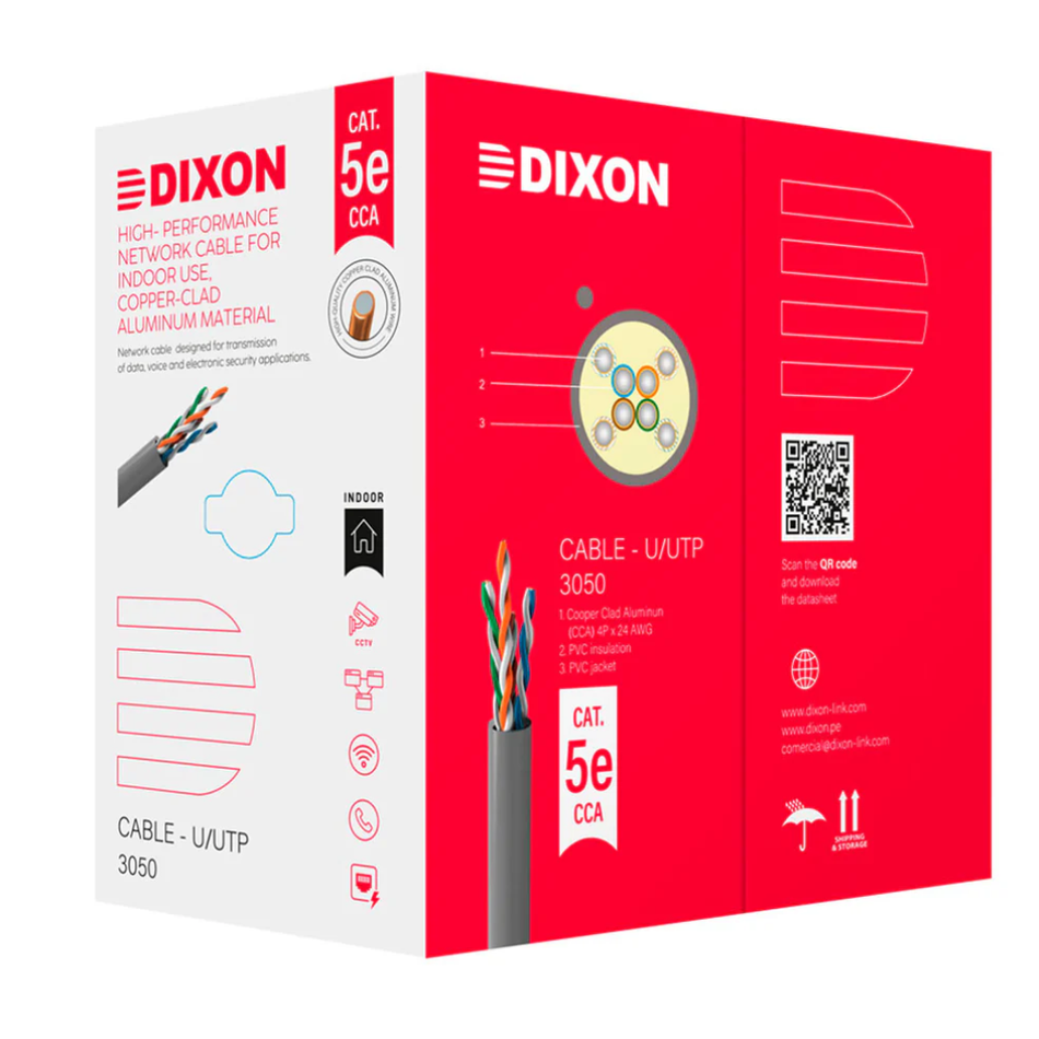 DIXON 3050  CABLE U/UTP CCA CAT.5e 4Px24AWG GRIS 305M