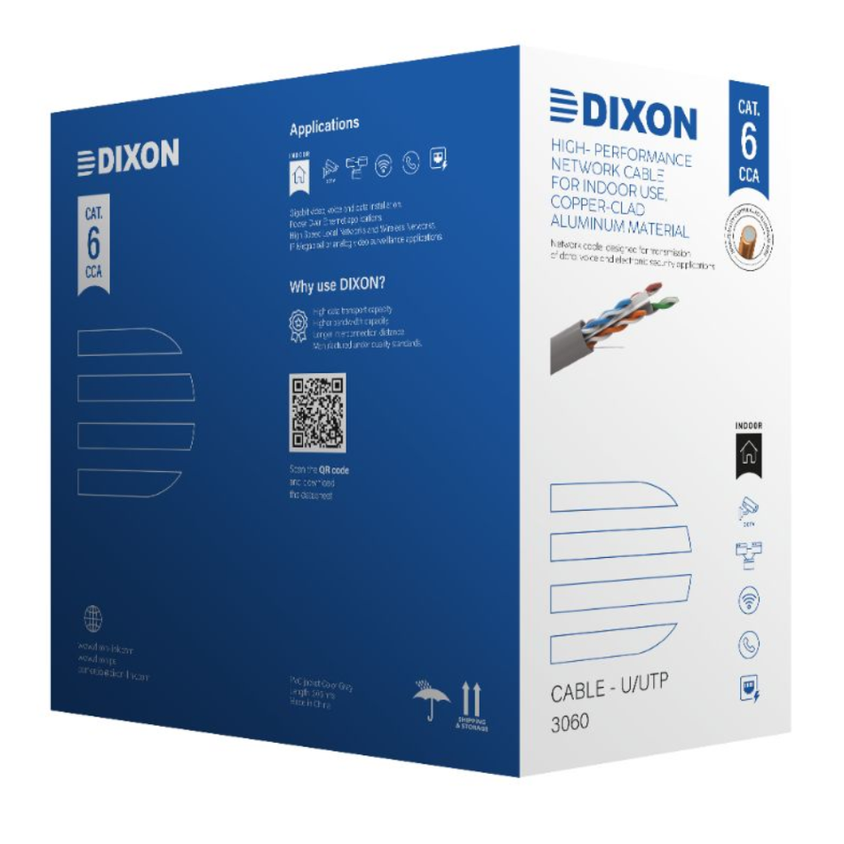 DIXON 3060 CABLE U/UTP CCA CAT.6 4Px23AWG GRIS 305M