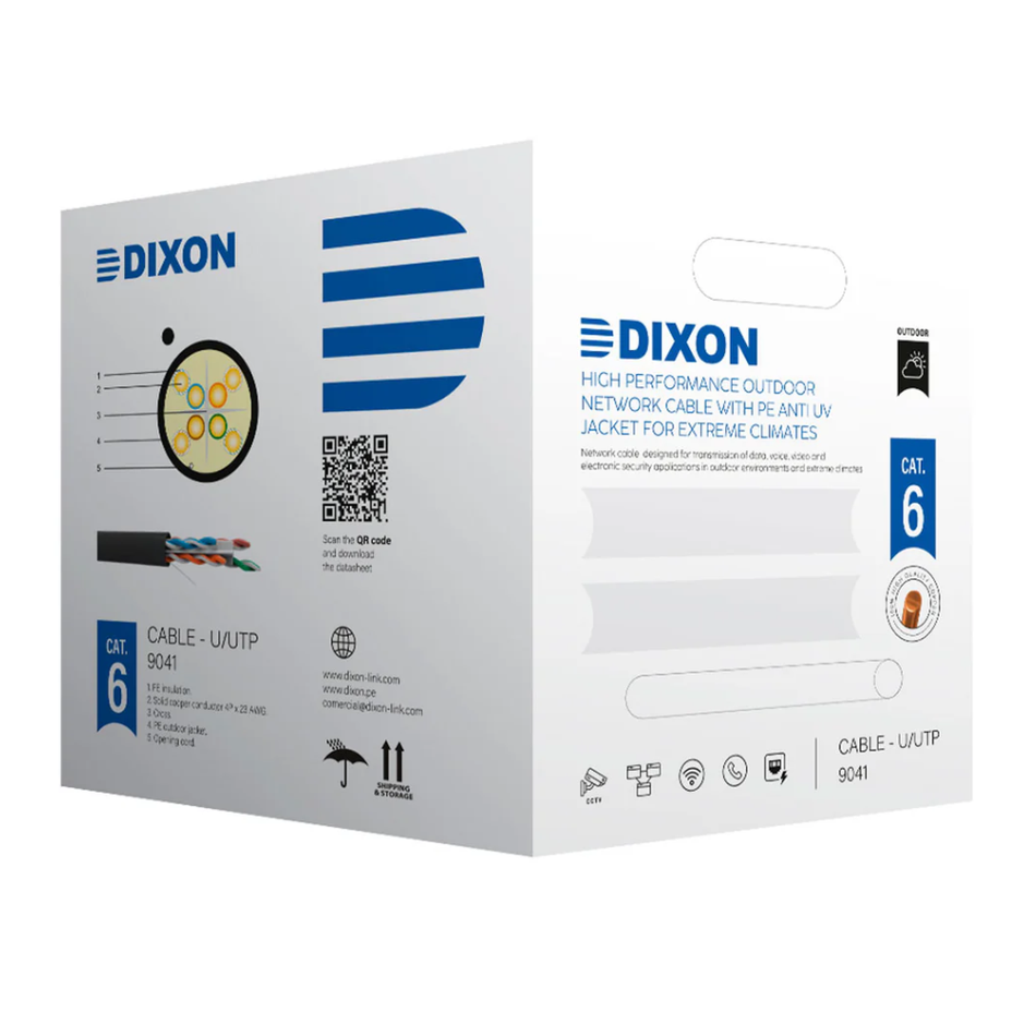 DIXON 9041  CABLE U/UTP CAT.6 4Px23AWG NEGRO EXTERIORES UV 305M