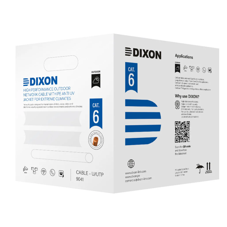 DIXON 9041  CABLE U/UTP CAT.6 4Px23AWG NEGRO EXTERIORES UV 305M