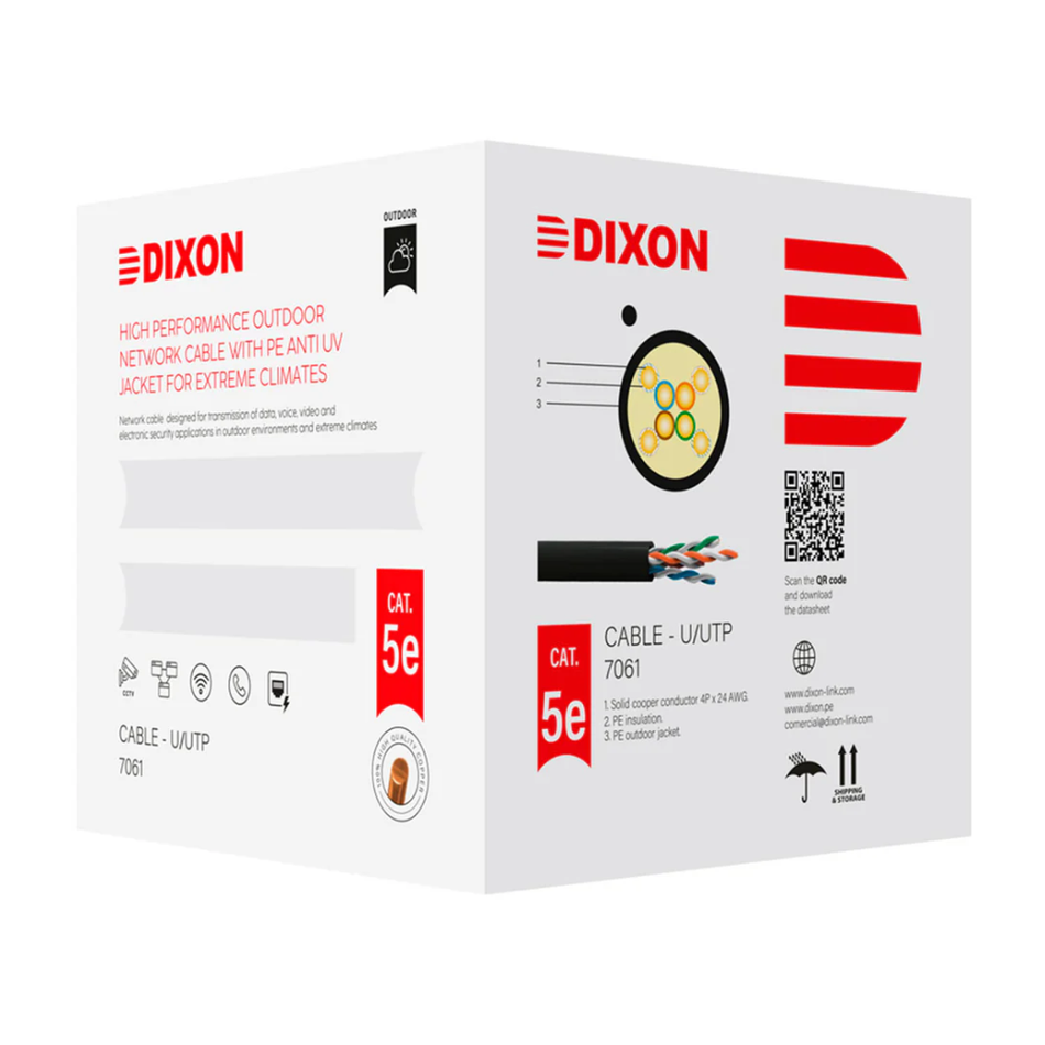 DIXON 7061 CABLE U/UTP CAT.5e 4Px24AWG NEGRO EXTERIORES UV 305M