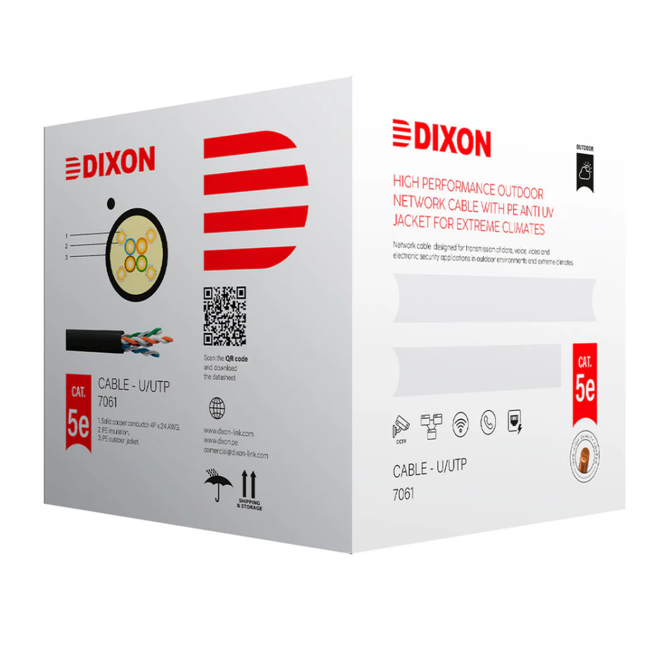 DIXON 7061 CABLE U/UTP CAT.5e 4Px24AWG NEGRO EXTERIORES UV 305M