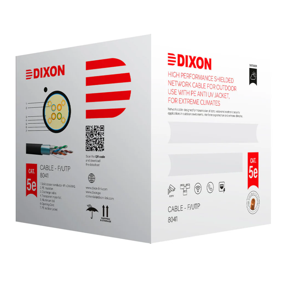 DIXON 8041 CABLE F/UTP CAT.5e 4Px24AWG NEGRO EXTERIORES UV 305M