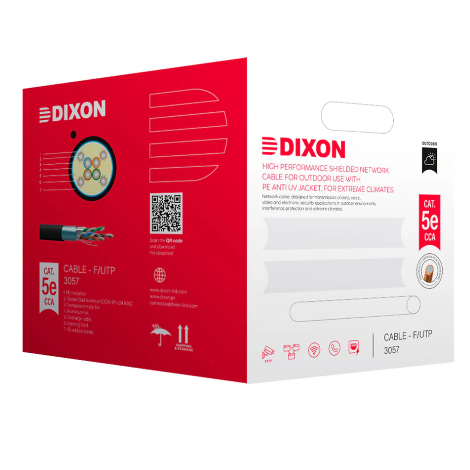 DIXON 3057 CABLE F/UTP CCA CAT.5e 4Px24AWG NEGRO EXTERIORES UV 305M