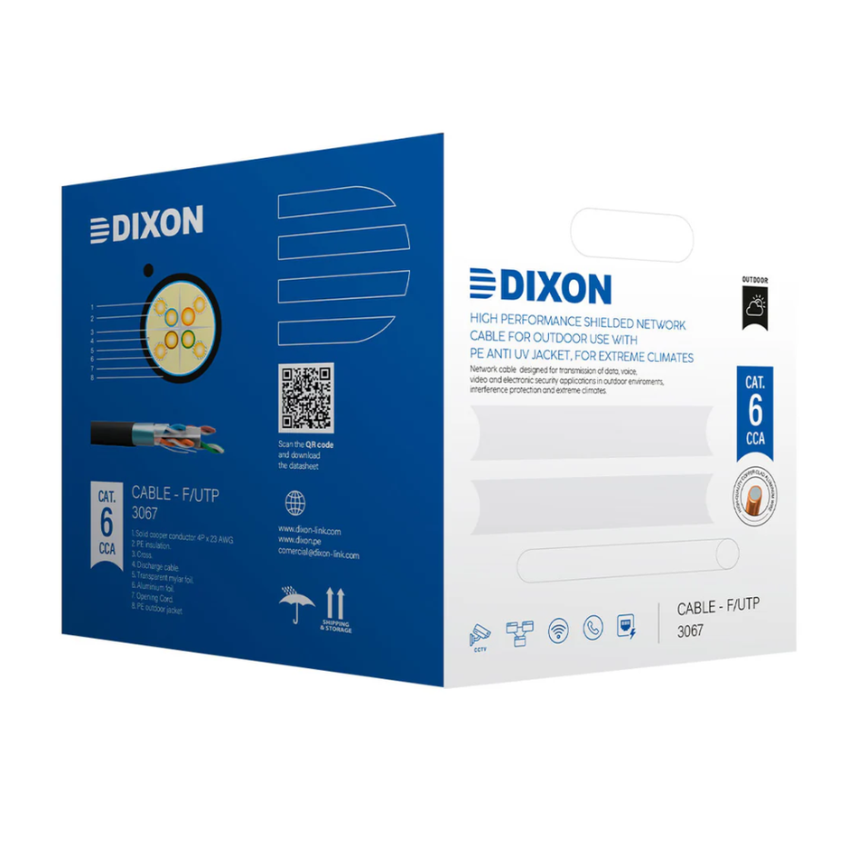 DIXON 3067 CABLE  F/UTP CCA CAT.6 4Px23AWG NEGRO EXTERIORES UV 305M