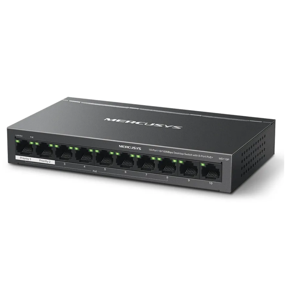 MERCUSYS MS110P SWITCH 10 PUERTOS 10/100Mbps CON 8 PUERTOS PoE+