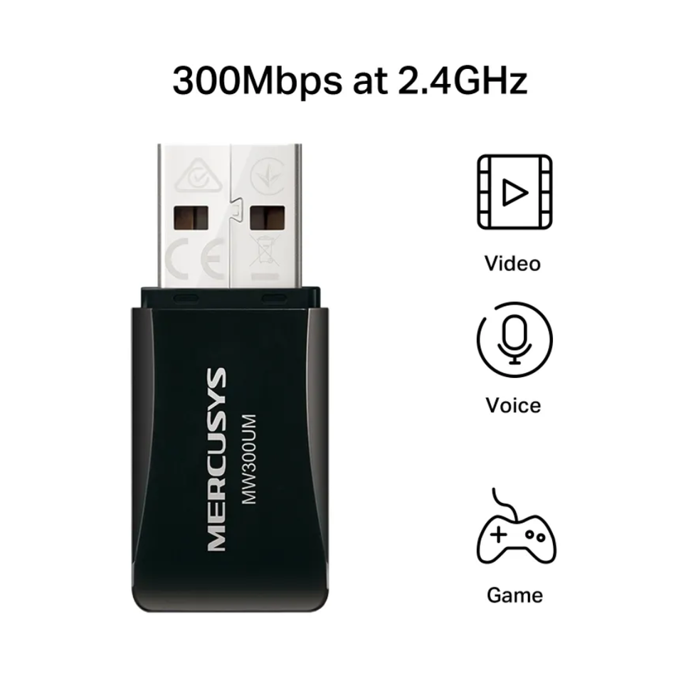 MERCUSYS MW300UM MINI ADAPTADOR USB INALAMBRICO N300