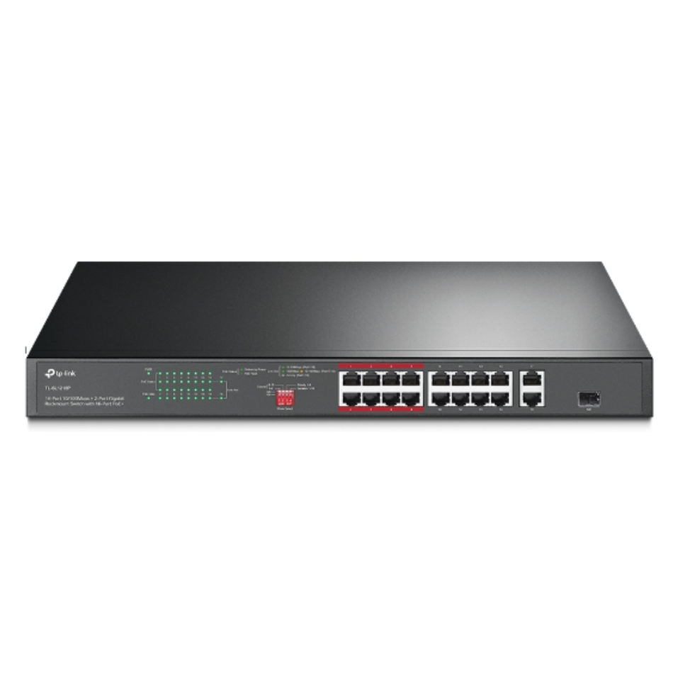 TP-LINK TL-SL1218P SWITCH MONTAJE RACK DE 16 PUERTOS PoE+ 10/100 Mbps + 2 PUERTOS GIGABIT 150W