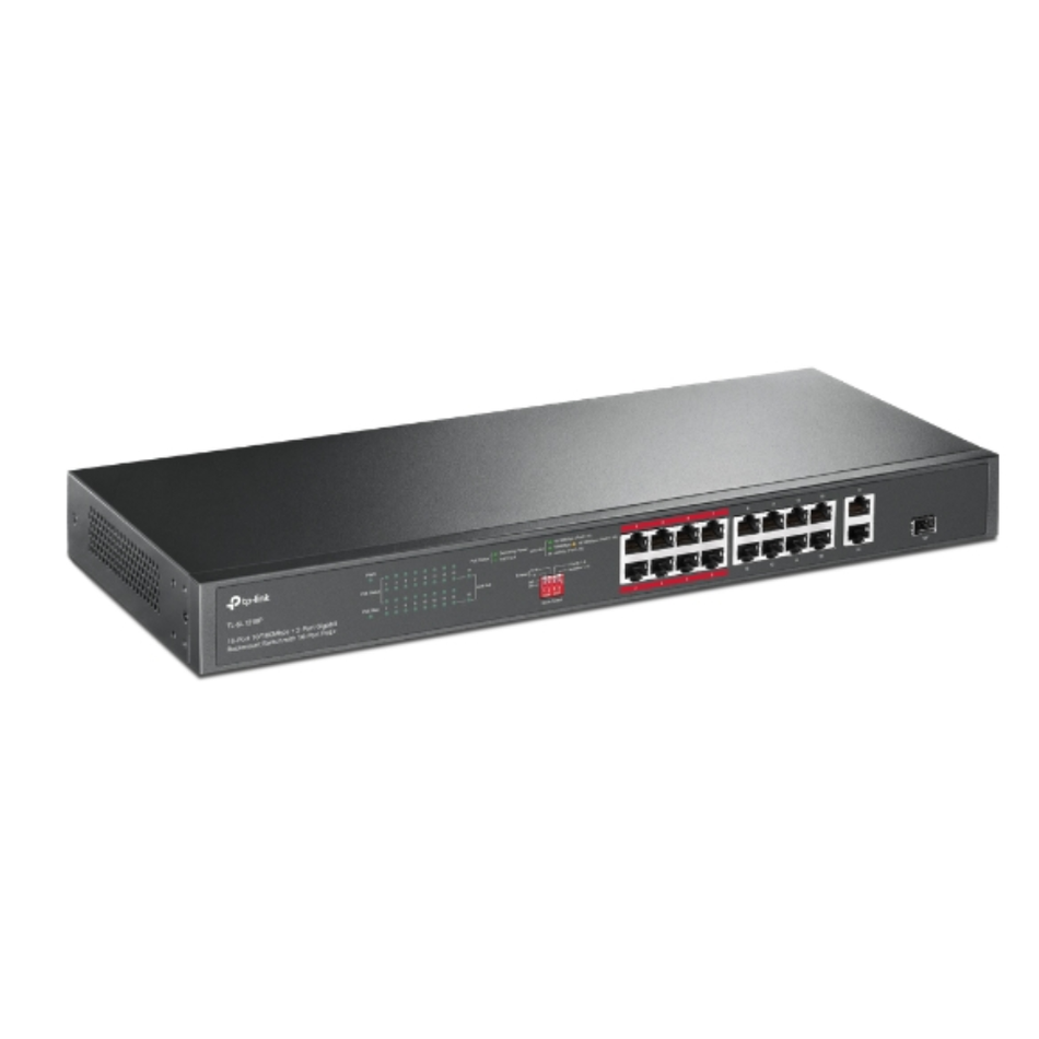 TP-LINK TL-SL1218P SWITCH MONTAJE RACK DE 16 PUERTOS PoE+ 10/100 Mbps + 2 PUERTOS GIGABIT 150W