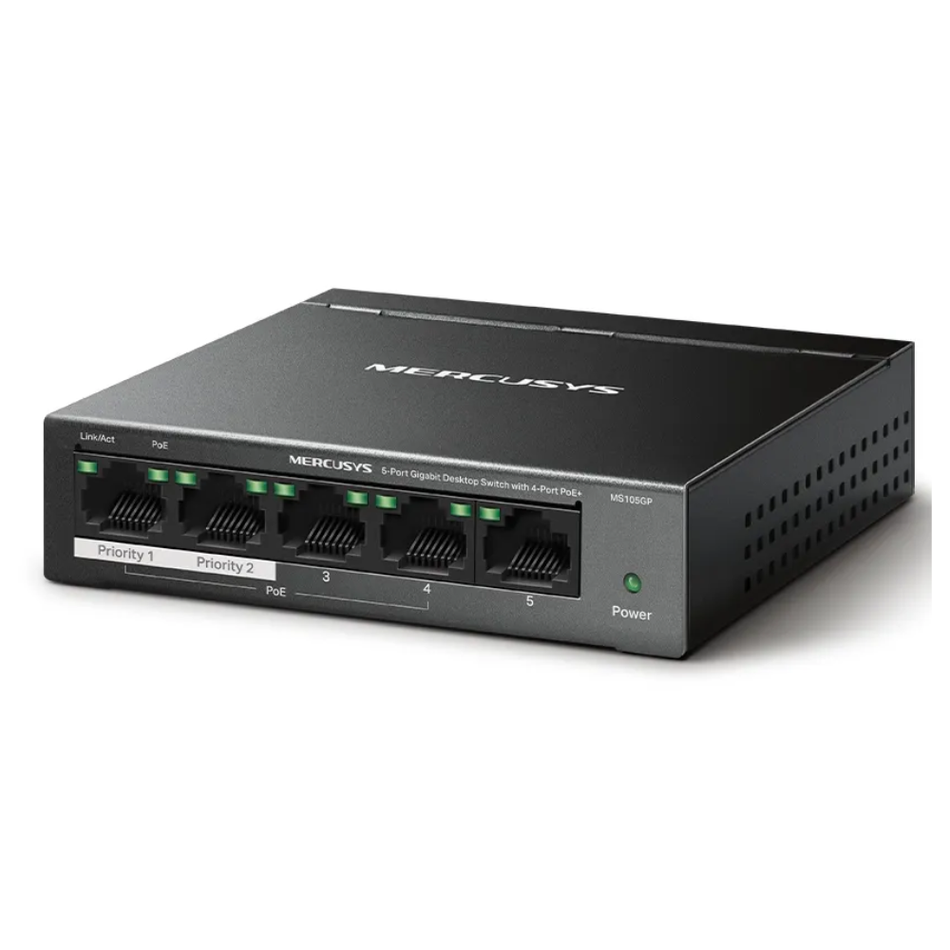 MERCUSYS MS105GP SWITCH GIGABIT DE 5 PUERTOS CON PoE+ (4 PUERTOS)