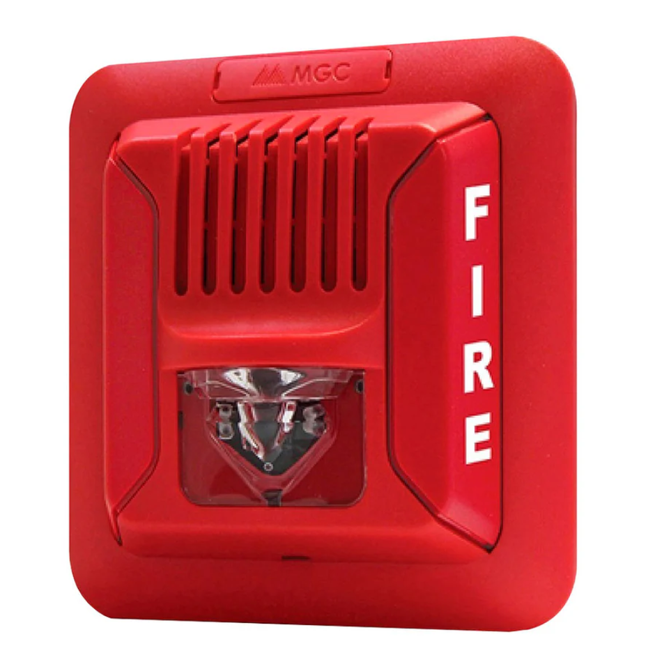 MIRCOM FHS-400-RR SIRENA CON LUZ ESTROBO LED 24V, MONTAJE EN PARED COLOR ROJO