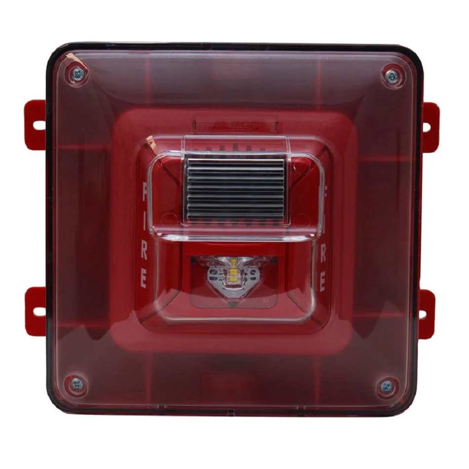 MIRCOM FHS-400-RR-WP SIRENA CON LUZ ESTROBO LED 24V PARA EXTERIOR COLOR ROJO, MONTAJE EN PARED