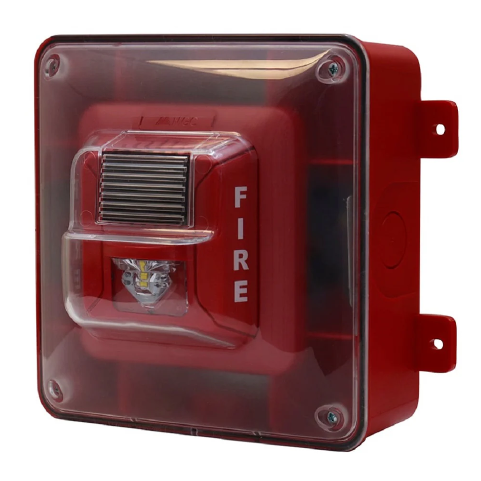 MIRCOM FHS-400-RR-WP SIRENA CON LUZ ESTROBO LED 24V PARA EXTERIOR COLOR ROJO, MONTAJE EN PARED
