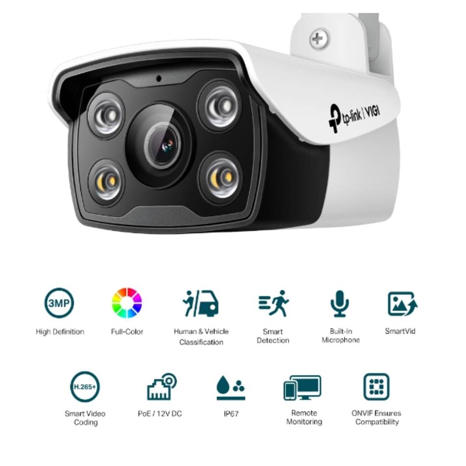 TP-LINK  VIGI C330(2.8MM) CÁMARA BULLET IP  3MP CON VISIÓN FULL COLOR E IR HASTA 30 M
