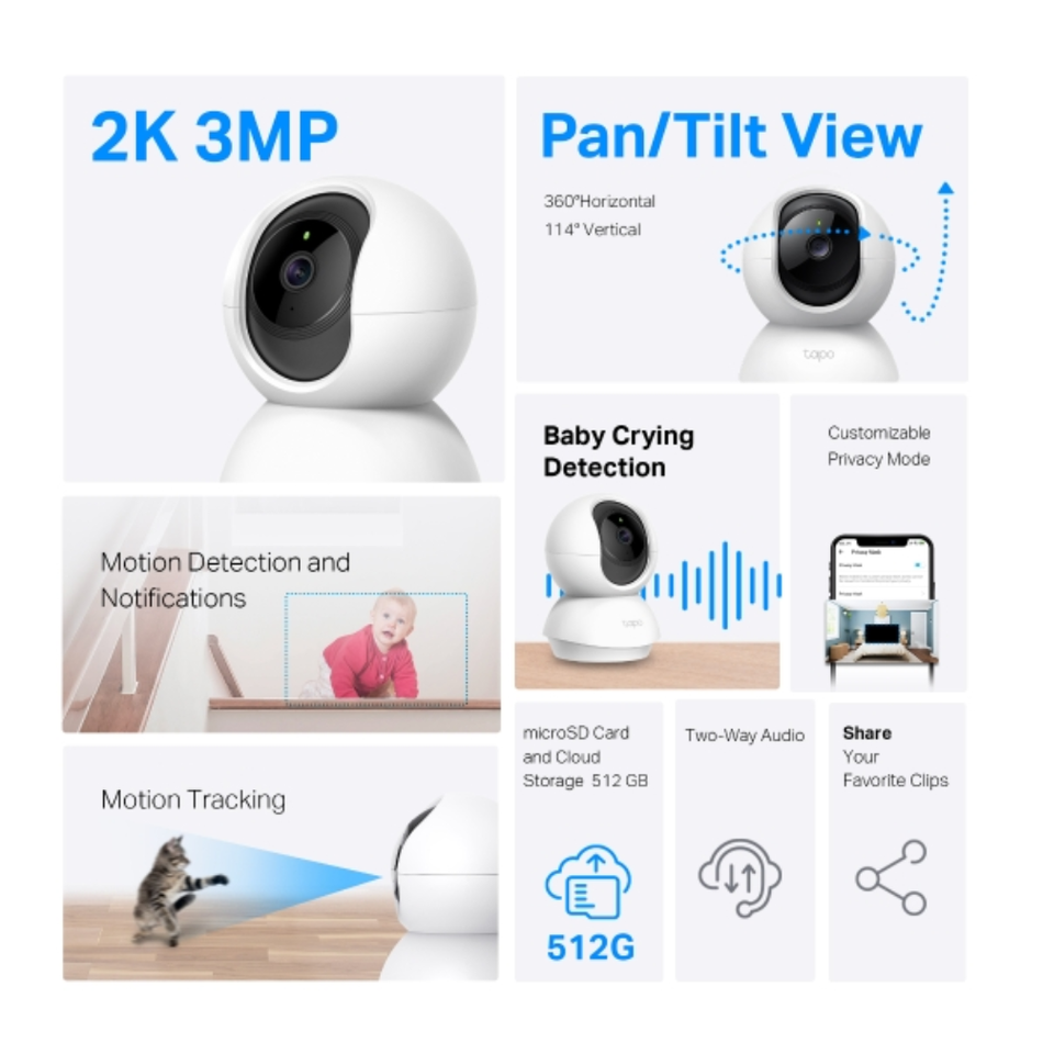 TP-LINK TAPO C210P2 CÁMARA DE VIGILANCIA WI-FI DE 360° 2K 3MP DETECCION MOVIMIENTO