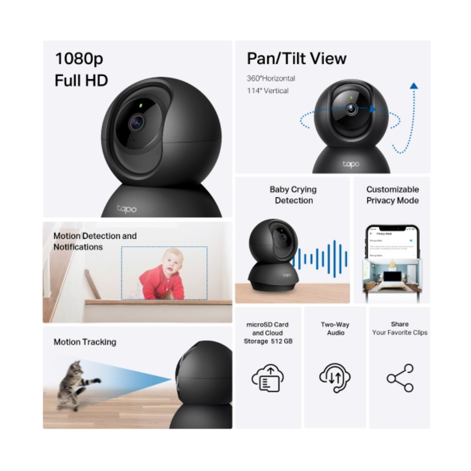 TP-LINK TAPO C201 CAMARA DE SEGURIDAD WI-FI 2MP 360° CON DETECCION DE MOVIMIENTO