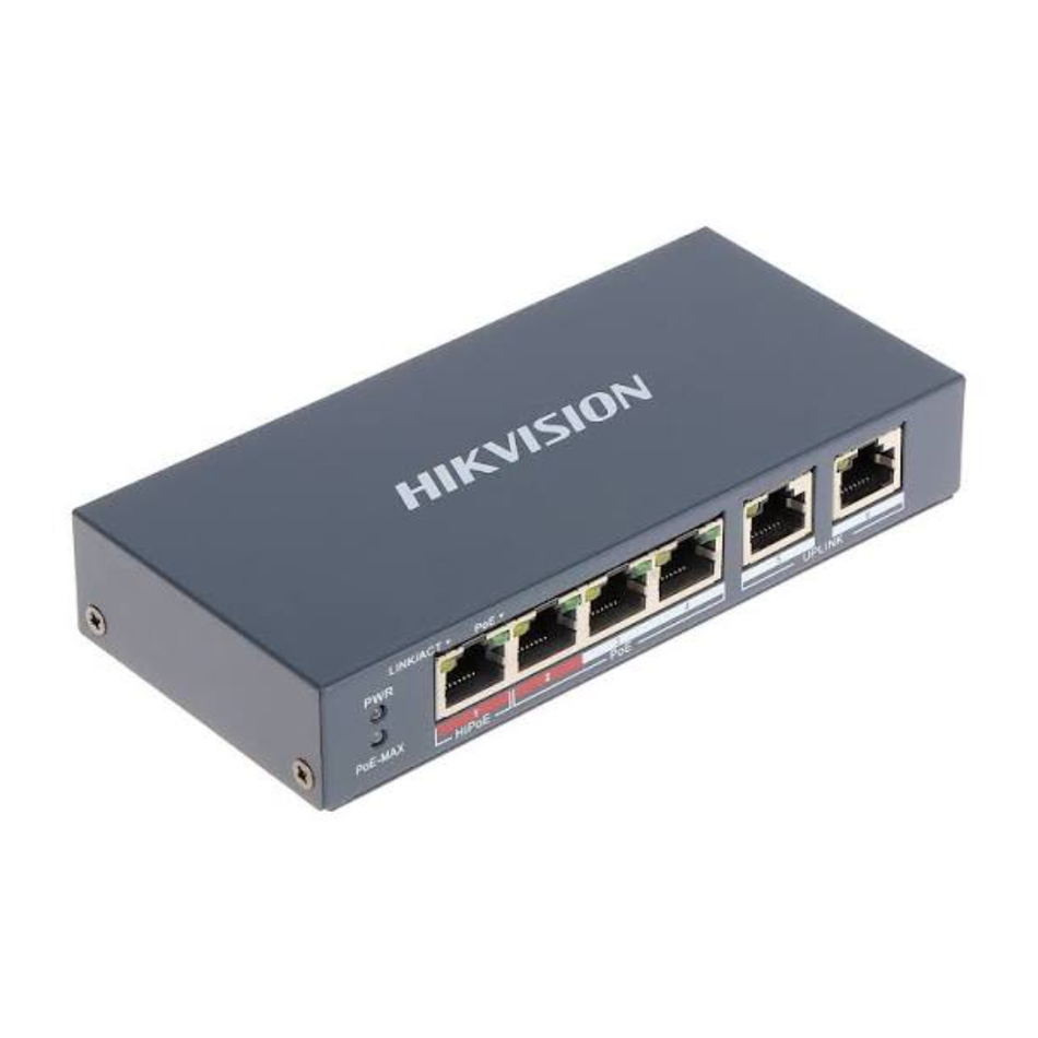 HIKVISION DS-3E0106HP-E SWITCH POE 4 PUERTOS 2 UP LINK