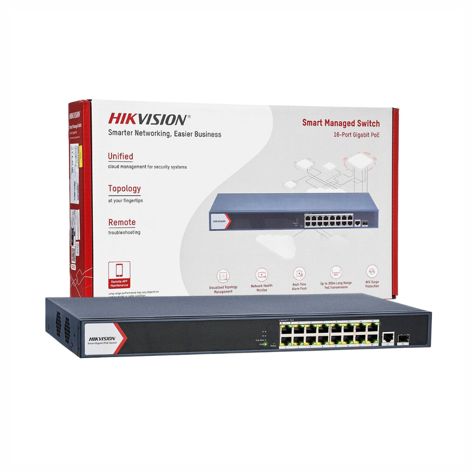 HIKVISION DS-3E1518P-EI SWITCH ADMINISTRABLE 16 PUERTOS POE GIGABIT + 2SFP 230W