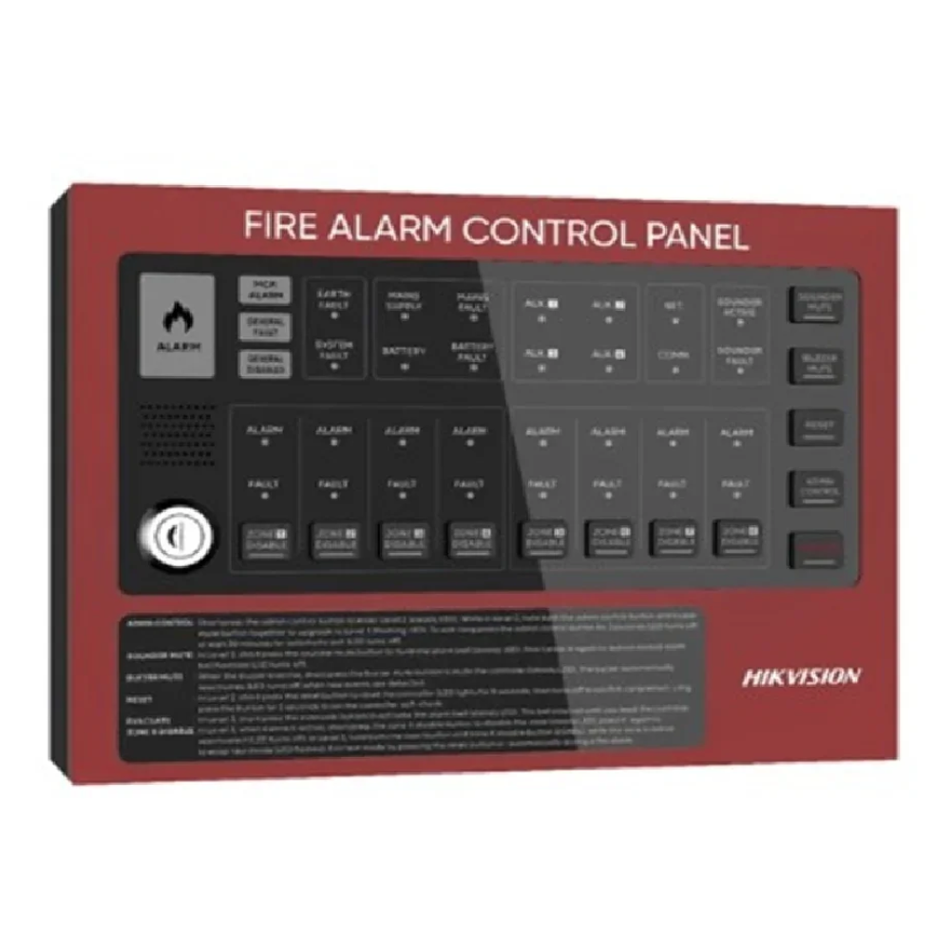 HIKVISION HF-C108 PANEL DE ALARMA CONTRA INCENDIOS CONVENCIONAL DE 8 ZONAS CON BATERÍA 24 V / 22 AH