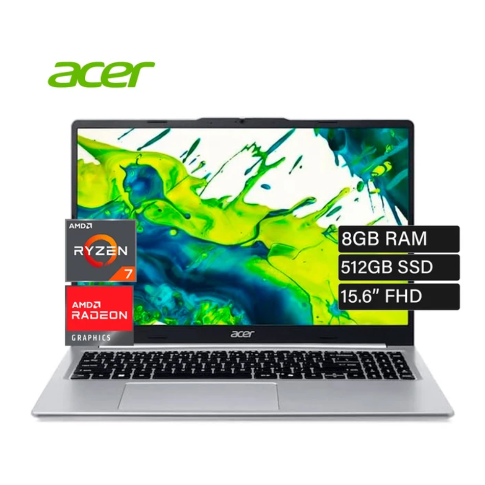 ACER NX.DTBAL.001 LAPTOP 15.6" FHD AMD RYZEN 7 5825U, 8GB RAM, 512GB SSD, GRÁFICOS INTEGRADOS, UBUNTU – SILVER