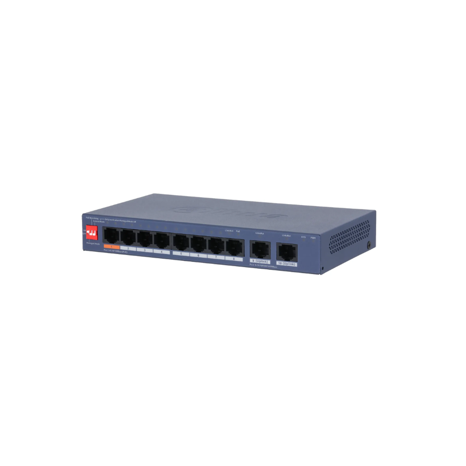 DAHUA DH-CS4010-8ET2GT-60 SWITCH POE CLOUD 10 PUERTOS, 8 POE 10/100 + 2 UPLINK GIGABIT CONTROL POE EXTEND 250M