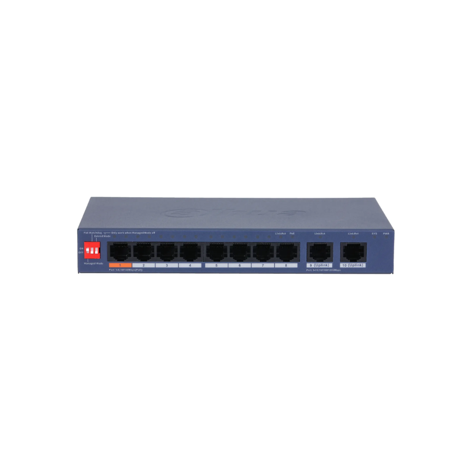 DAHUA DH-CS4010-8ET2GT-60 SWITCH POE CLOUD 10 PUERTOS, 8 POE 10/100 + 2 UPLINK GIGABIT CONTROL POE EXTEND 250M