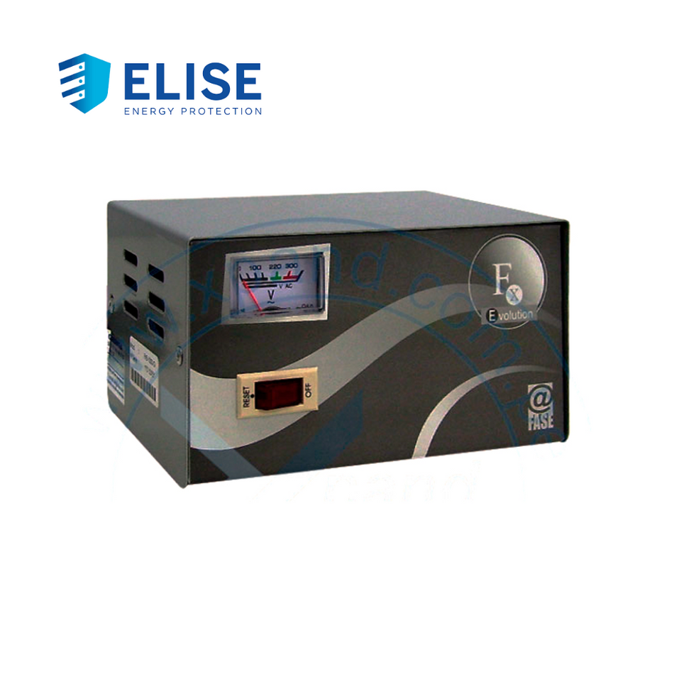 ESTABILIZADOR ELISE - FASE FXE-10, SÓLIDO, 1.0KVA, 4 TOMAS A 220VAC, 1 TOMA BY-PASS.