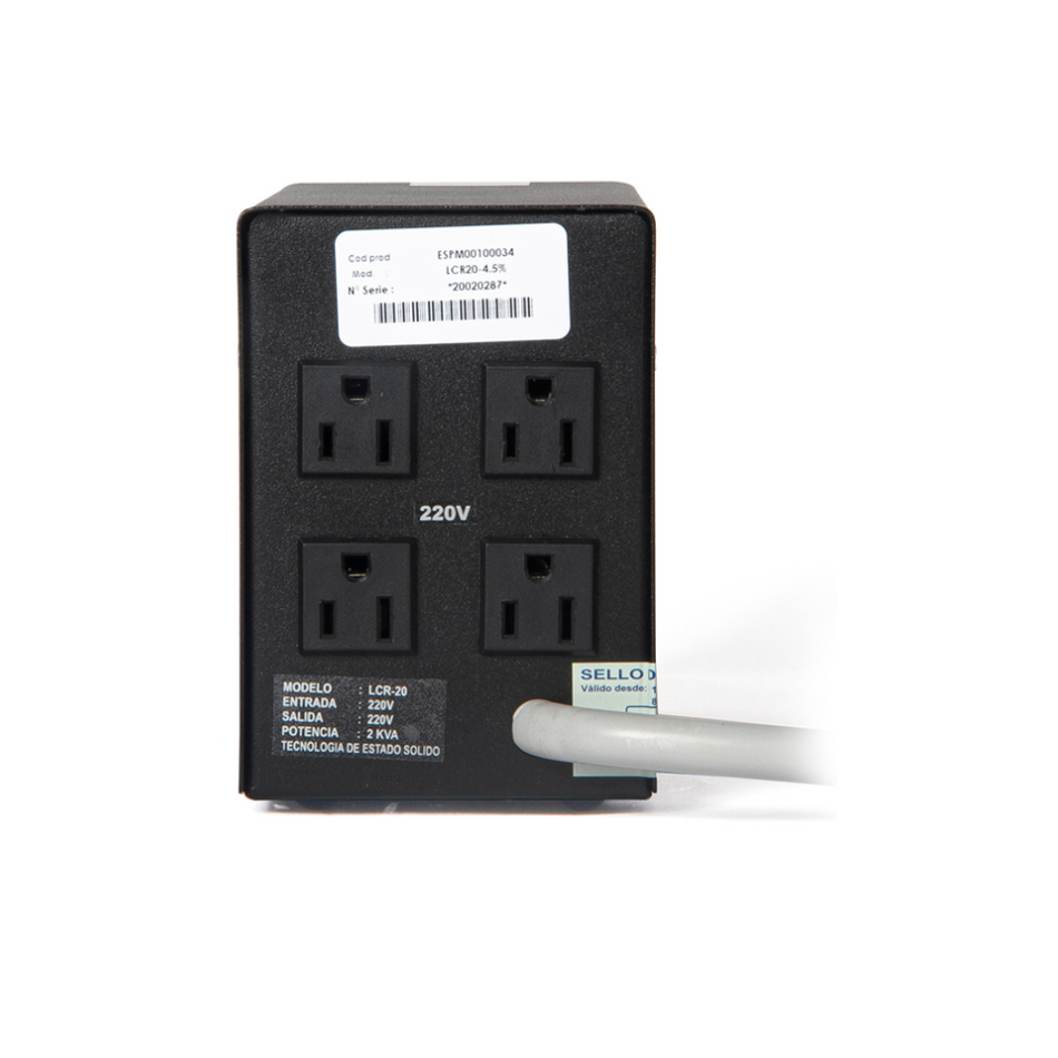 ESTABILIZADOR ELISE IEDA PODER LCR20-4.5%, SOLIDO, 2.0KVA, 220V, 4 TOMAS A 220VAC.