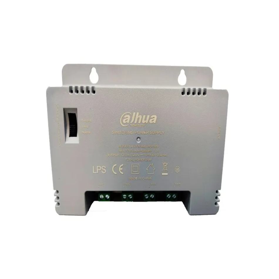 DAHUA PFM344D-4CH-USFUENTE DE ALIMENTACIÓN CONMUTADA MULTISALIDA 4 CANALES SALIDA 12 VDC (MODO 12/13.5/15 V) POTENCIA TOTAL 30 W