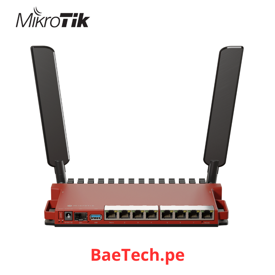 MIKROTIK L009UIGS-2HAXD-IN - DUAL-CORE 800MHZ CPU, 512MB RAM, 8X GIGABIT LAN, 1X 2.5GBIT SFP PORT, 2.4GHZ 802.11B/G/N/AX DUAL-CHAIN WIRELESS, 4DBI 2.4GHZ EXTERNAL ANTENNAS, USB, DESKTOP CASE, PSU, ROUTEROS L5