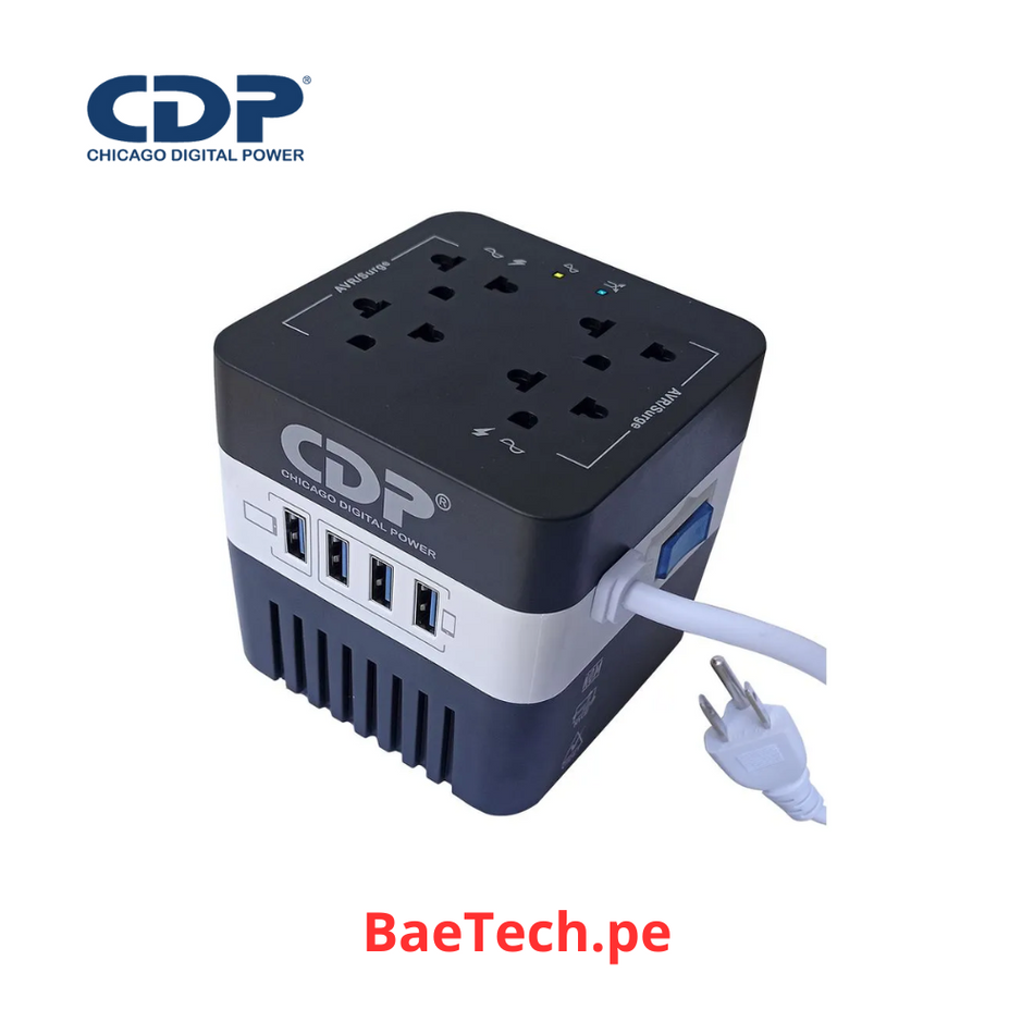 ESTABILIZADOR CDP RU-AVR604I 600VA/300W 4 SALIDAS 4 PORT USB.