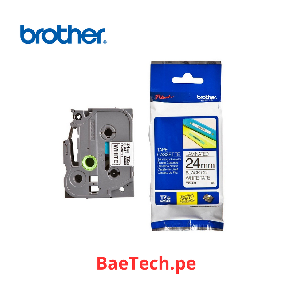 Cinta Brother Tze-251 Negro sobre blanco 24mm x 8m
