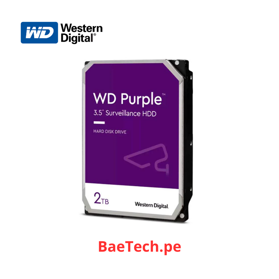 Disco duro Purpura 2TB WESTERN DIGITAL WD23PURZ almacenador de datos 3.5" 5400RPM - 256MB Para equipos de video vigilancia (industrial 24/7)