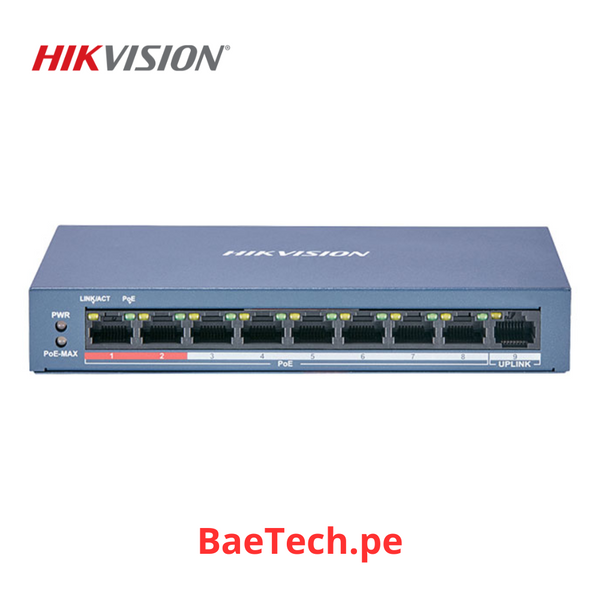 HIKVISION DS-3E0109P-E/M - SWITCH POE+ / 250M POE/ 8P 10/100 MBPS 802.3AF/AT (30 WATTS) +1 PUERTO UPLINK / 60 WATTS