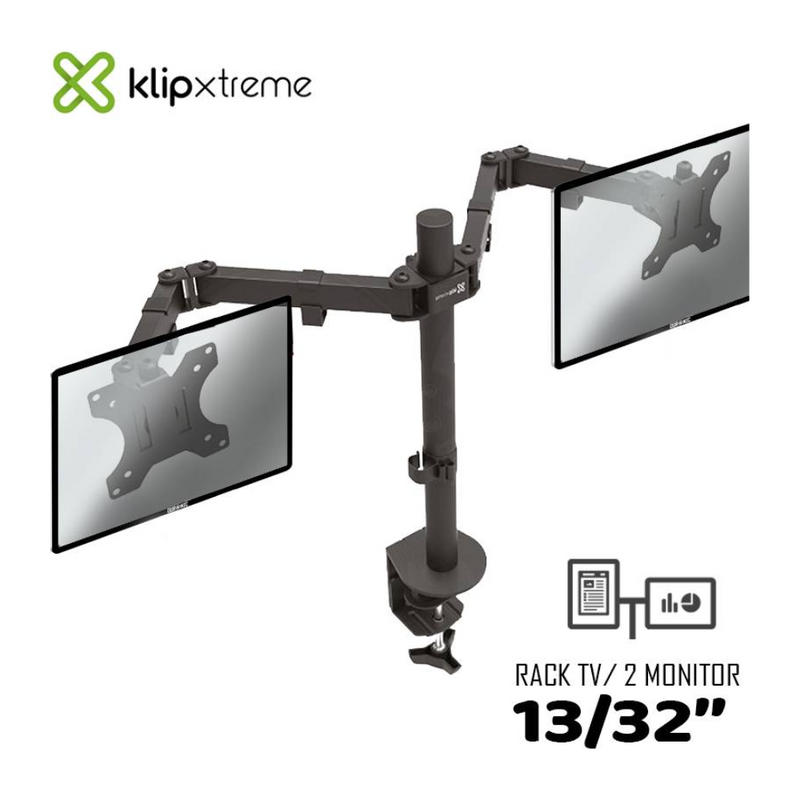 Soporte Para 2 Monitores 13-32\" Rack Brazo Klip Xtreme KPM-310