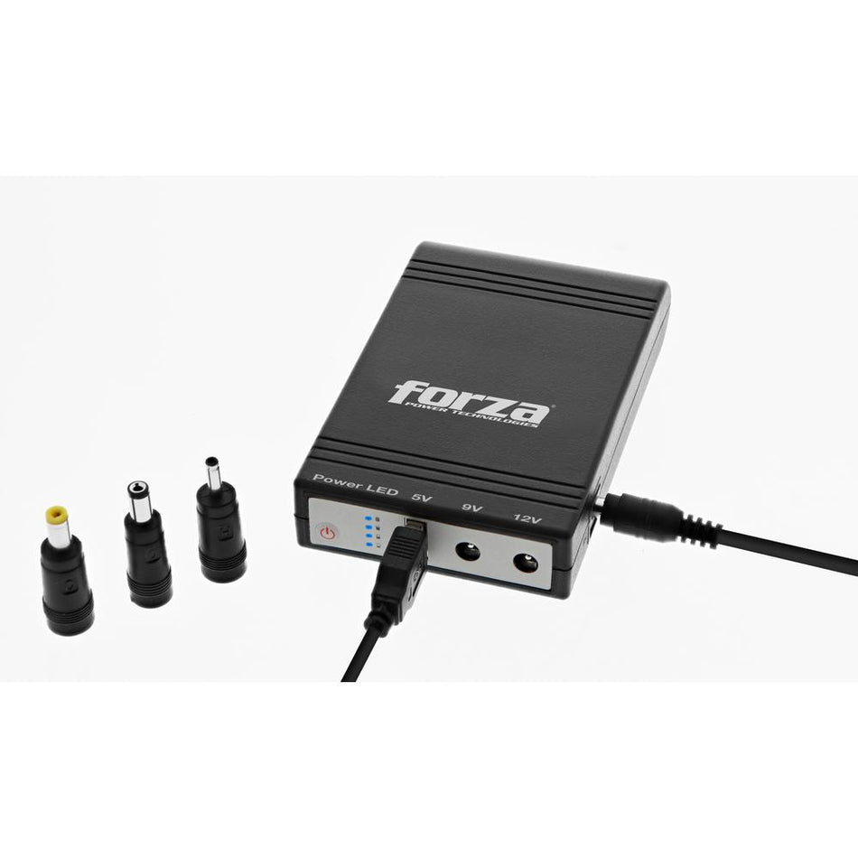 FORZA DC-140USB MINI UPS Y CARGADOR PORTÁTIL DE 14W CON SALIDAS DE 5V/9V/12V