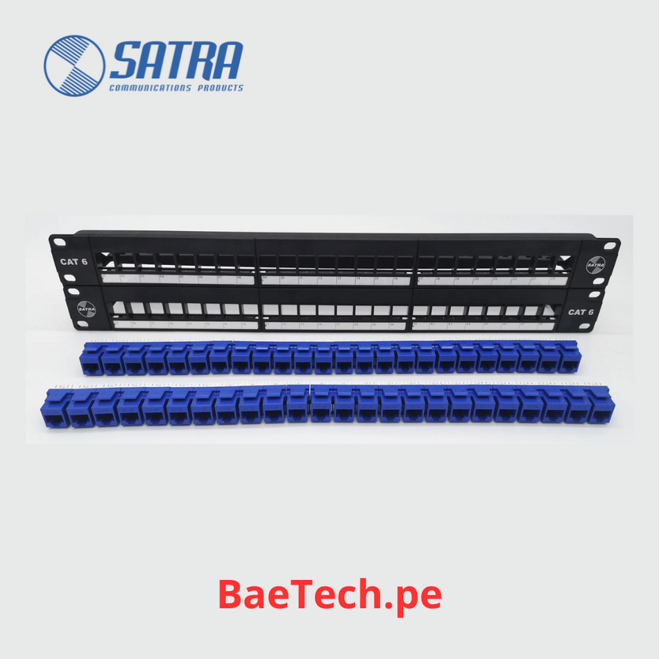 Pacth panel Cat 6 de 48 puertos SATRA 102024804 Panel de conexion modular cargado con jacks