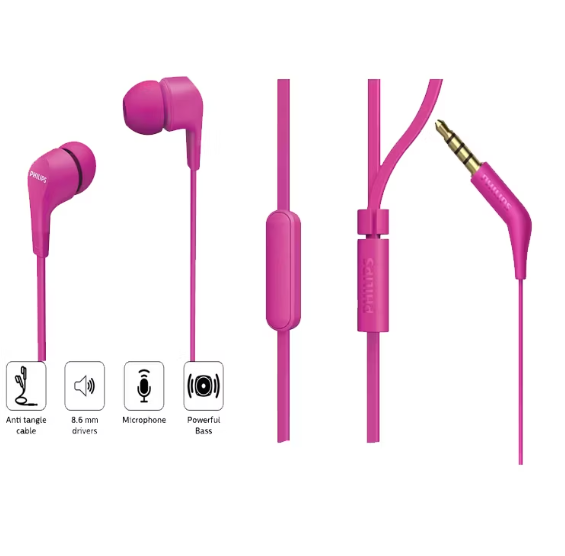 AUDIFONO C/MICROF. PHILIPS IN-EAR TAE1105PK BAJO 3.5MM ROSA