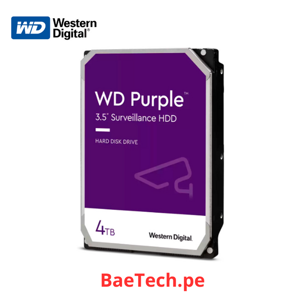 Disco duro Purpura 4TB WESTERN DIGITAL WD43PURZ Almacenador de datos 3.5" 5400RPM 64MB. Para equipos de video vigilancia (Industrial 24/7)