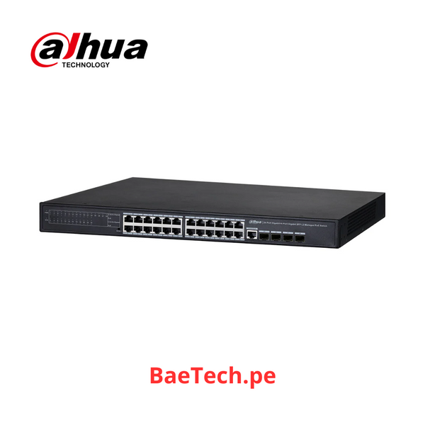 Switch PoE Gigabit Administrable de 24 Puertos DAHUA PFS4428-24GT-370 Capa 2, 370Watts 4SFP 1G Base-X Switching 56 Gbps