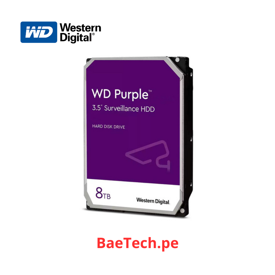 Disco duro Western Digital WD Purple, 8TB, SATA 6.0 Gb/s, 256MB Cache, 5640 rpm, 3.5"