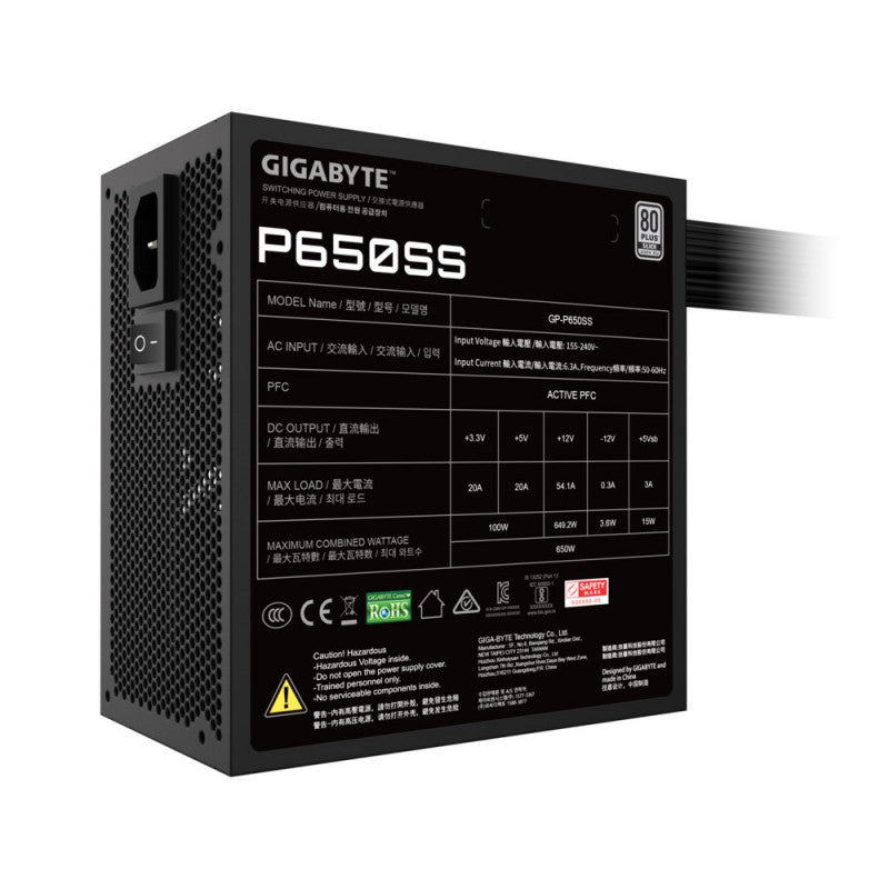Fuente de alimentación Gigabyte P650SS , 650W, 80 PLUS Siver, Formato ATX.