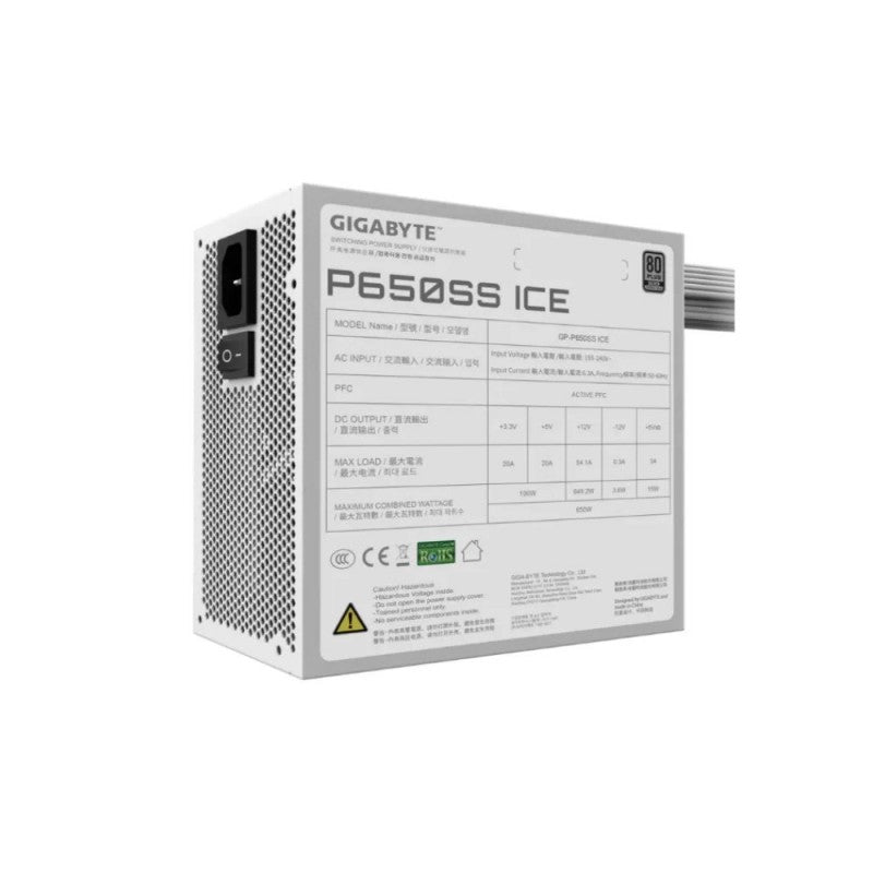 Fuente de alimentación Gigabyte P650SS ICE , 650W, ATX, 80 Plus Silver.