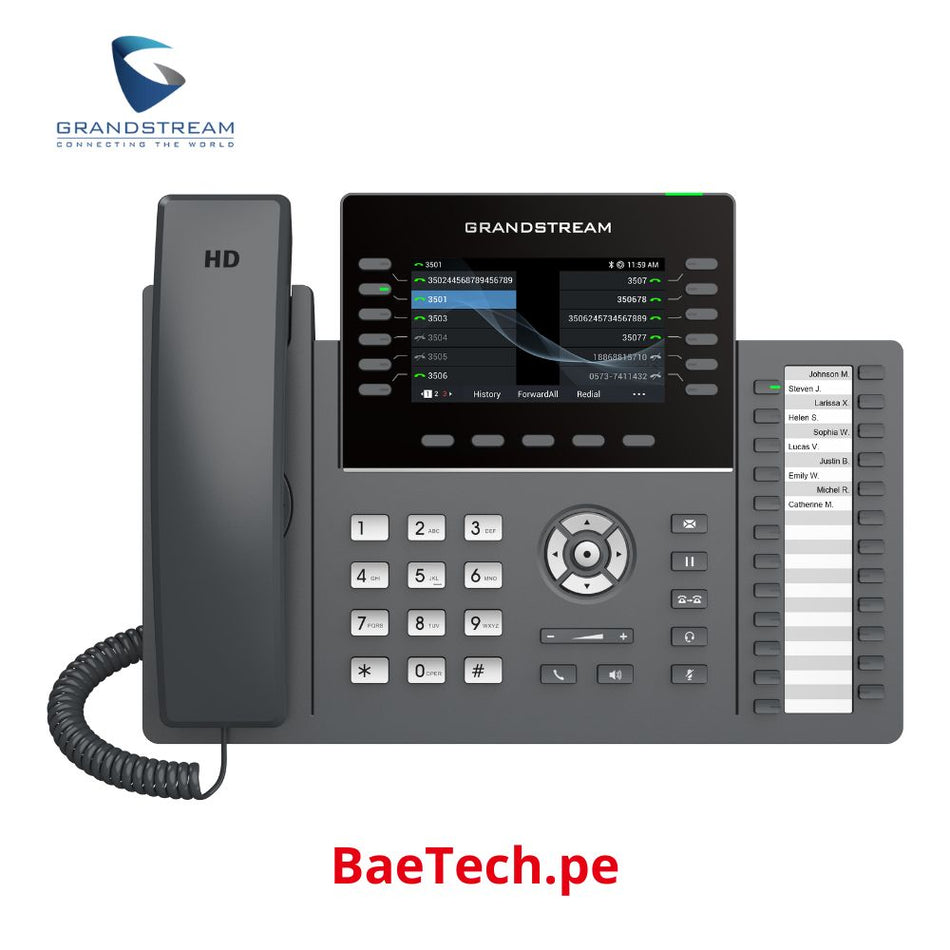 GANDSTREAM GRP2636 Teléfono IP de 12 líneas y módulo de extensión de 24 teclas, 6 cuentas SIP, Pantalla LCD de color TFT